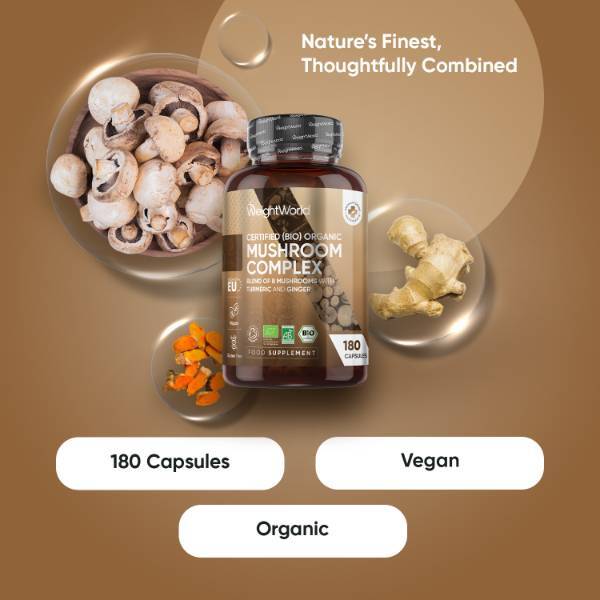 WeightWorld organic mushroom complex 180 vegan capsules, imported from the UK