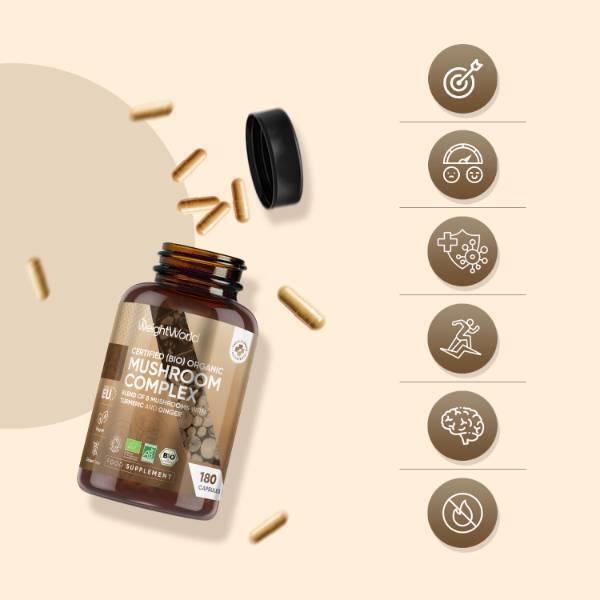 WeightWorld organic mushroom complex 180 vegan capsules, imported from the UK