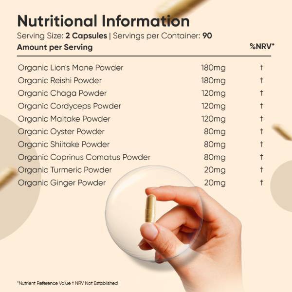 WeightWorld organic mushroom complex 180 vegan capsules, imported from the UK