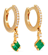 Harrods Suzanne Kalan Yellow Gold Diamond and Emerald Classic Dangle Drop Huggie Earrings- Buy online at McGrocer