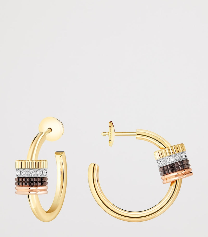 Boucheron Quatre Classique hoop earrings mixed gold and diamonds 8mm - British product