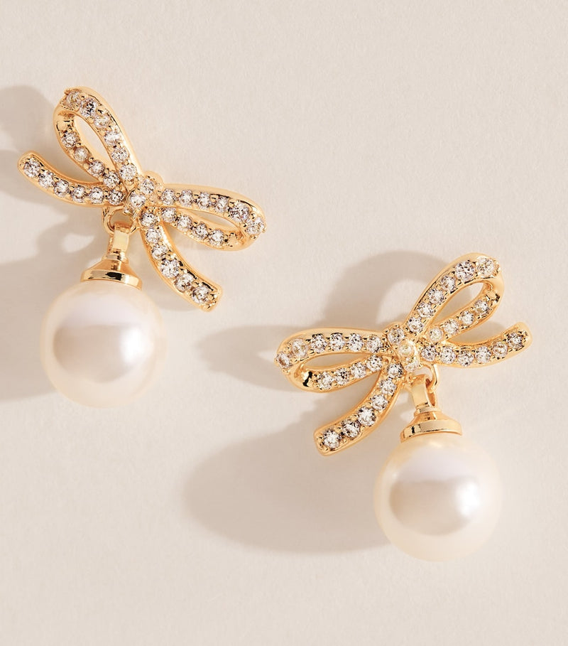 Self-Portrait crystal faux pearl bow stud earrings - British product