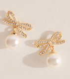 Self-Portrait crystal faux pearl bow stud earrings - British product