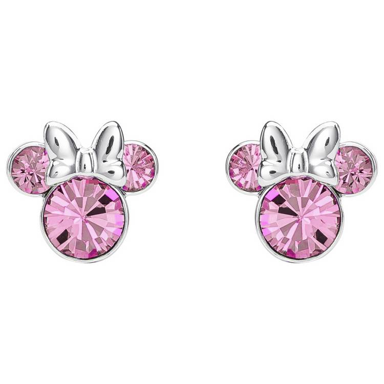 Disney Minnie Mouse stud earrings silver pink crystal 10.6mm (British brand)