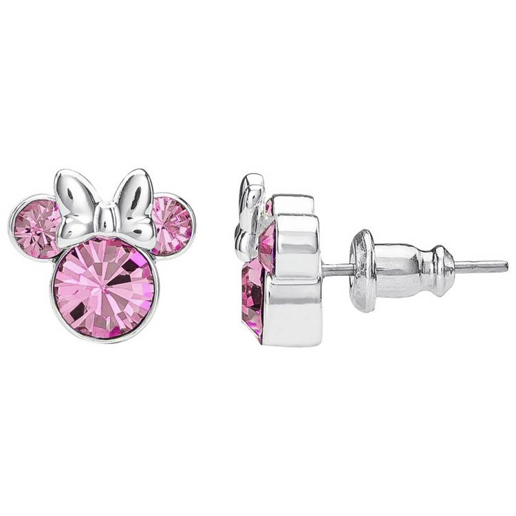 Disney Minnie Mouse stud earrings silver pink crystal 10.6mm (British brand)