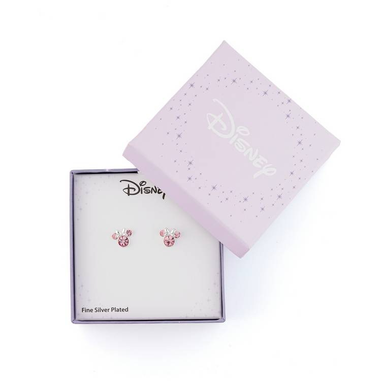 Disney Minnie Mouse stud earrings silver pink crystal 10.6mm (British brand)
