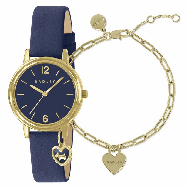 Radley navy leather strap watch and bracelet set, imported from the UK