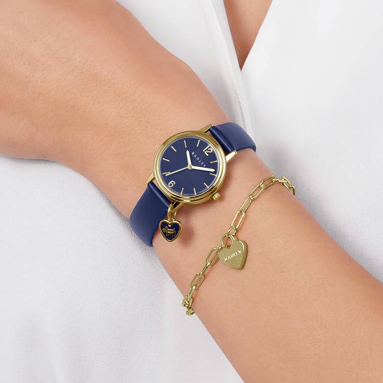 Radley navy leather strap watch and bracelet set, imported from the UK