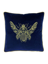 Next Riva Paoletti Cerana Royal Blue Velvet Cushion with Bee Embroidery 50cm- Buy online at McGrocer