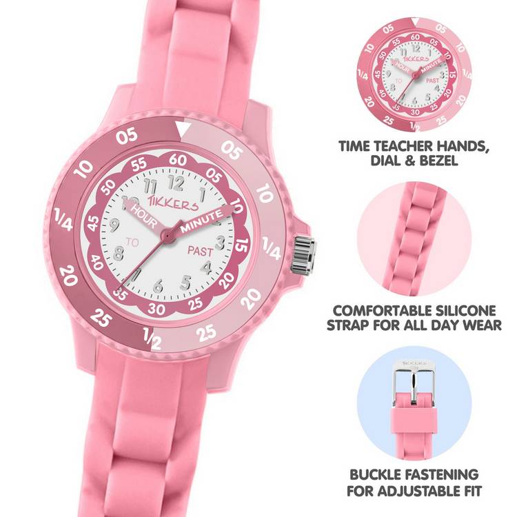 Tikkers kids watch pink silicone 30mm, imported from the UK