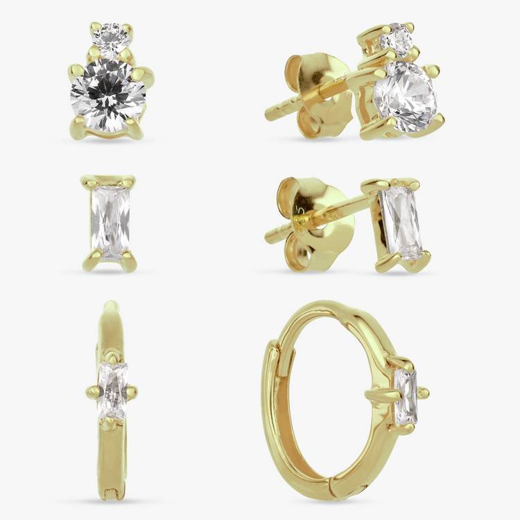 Revere gold plated earrings set of 3 pairs, UK version