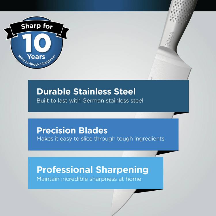 Ninja StaySharp 6 piece knife set with wood block and sharpener (British brand)