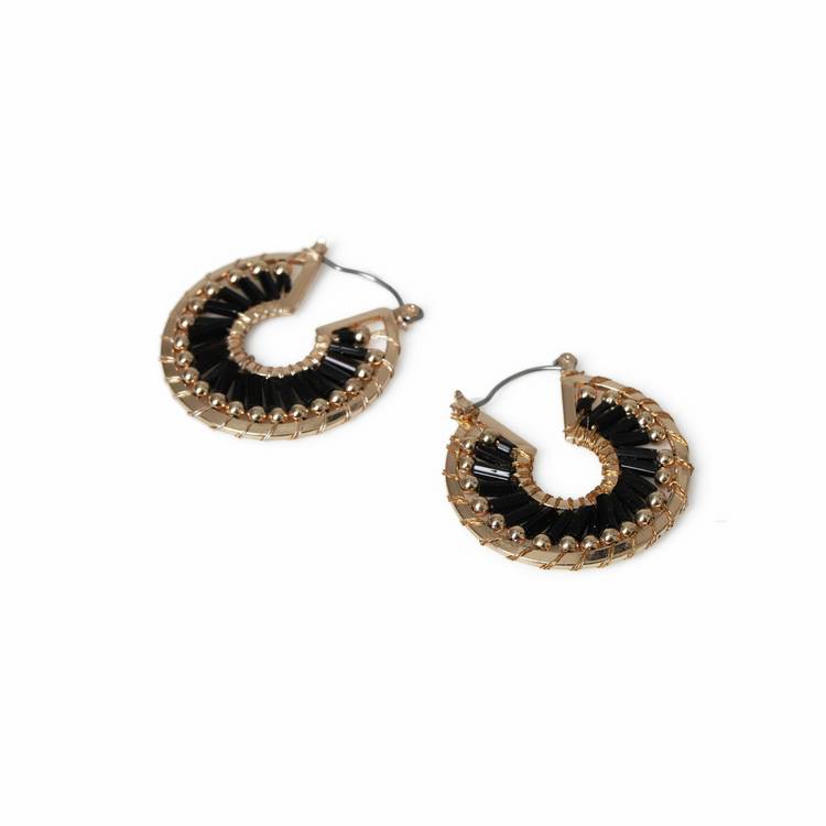 Freedom black and gold beaded hoop earrings 25mm, UK version