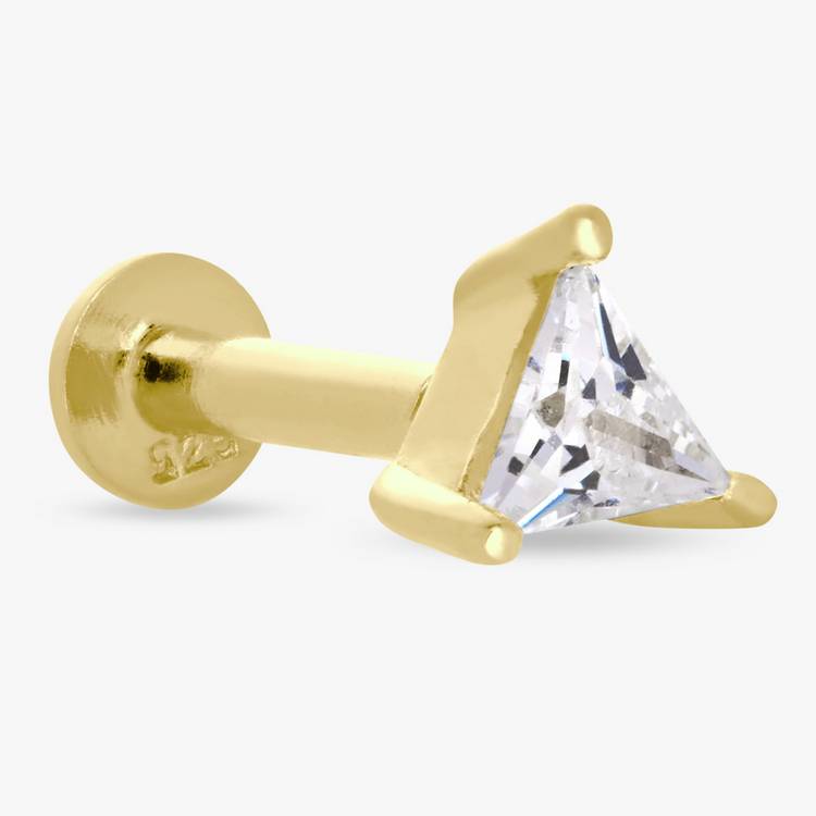 Revere gold plated sterling silver flatback earring with cubic zirconia, UK version