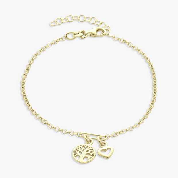 Revere gold plated Tree of Life and heart charm bracelet 20cm (British brand)