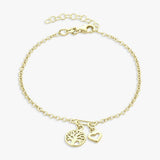 Revere gold plated Tree of Life and heart charm bracelet 20cm (British brand)