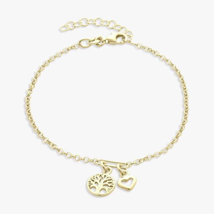 Revere gold plated Tree of Life and heart charm bracelet 20cm (British brand)