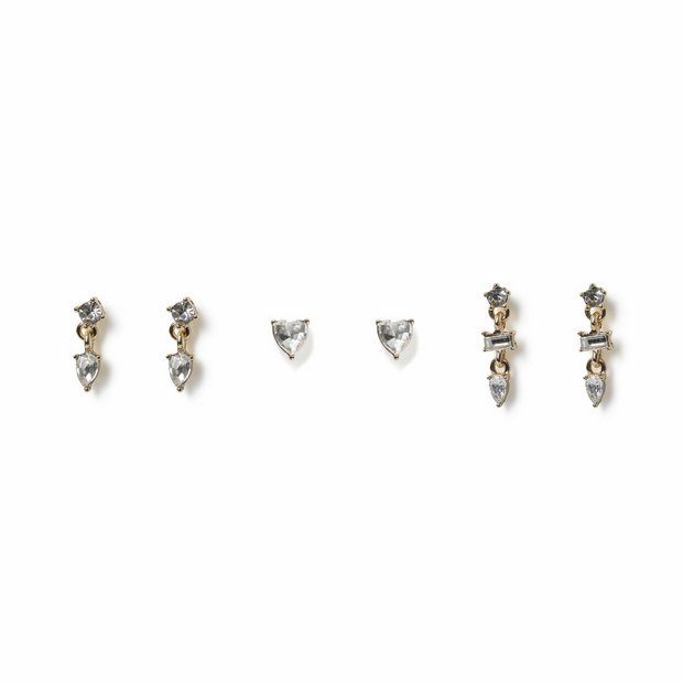 Freedom yellow gold crystal stud and drop earrings set of 3, imported from the UK