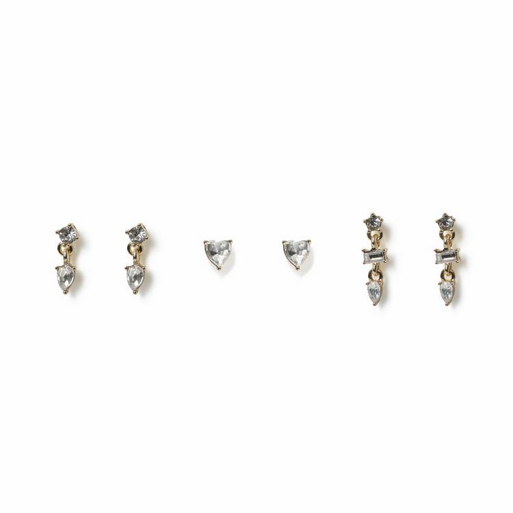 Freedom yellow gold crystal stud and drop earrings set of 3, imported from the UK
