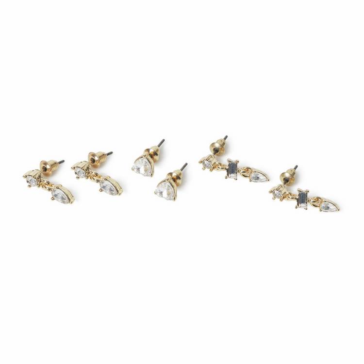 Freedom yellow gold crystal stud and drop earrings set of 3, imported from the UK