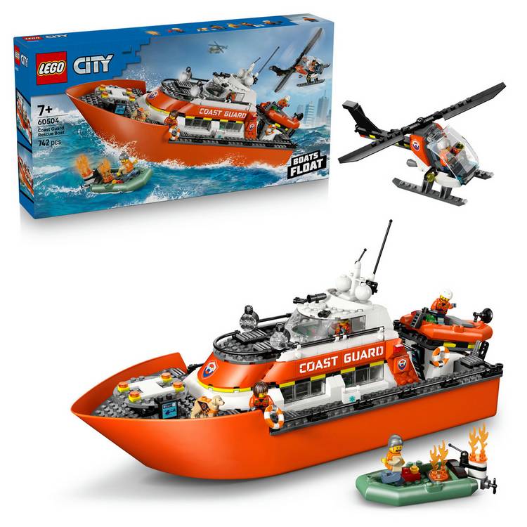 LEGO City Coast Guard rescue boat and helicopter toys, UK version