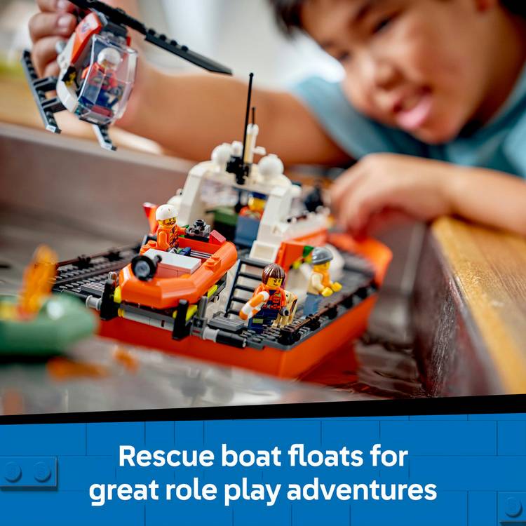 LEGO City Coast Guard rescue boat and helicopter toys, UK version
