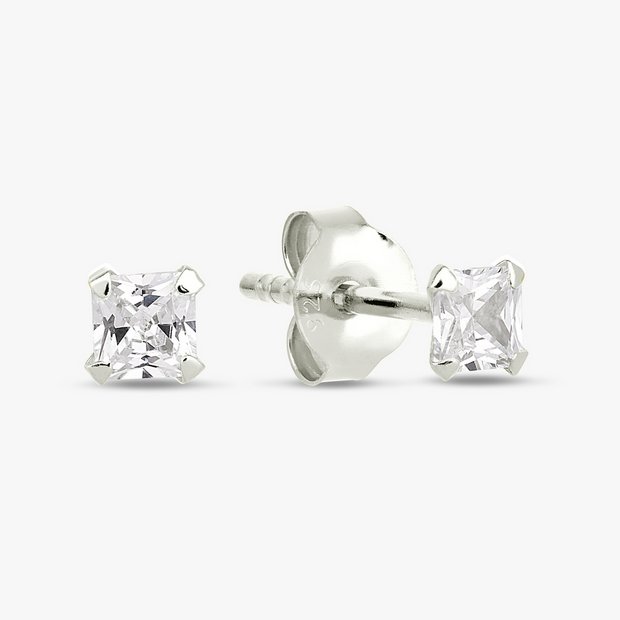 Revere sterling silver square cubic zirconia stud earrings (British brand)