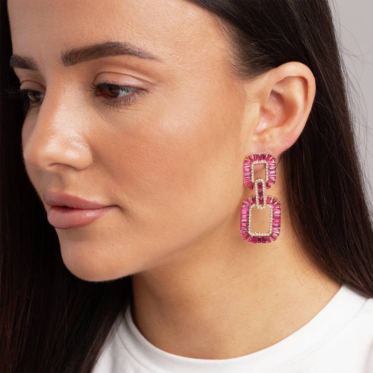 Freedom pink crystal link drop earrings - British product