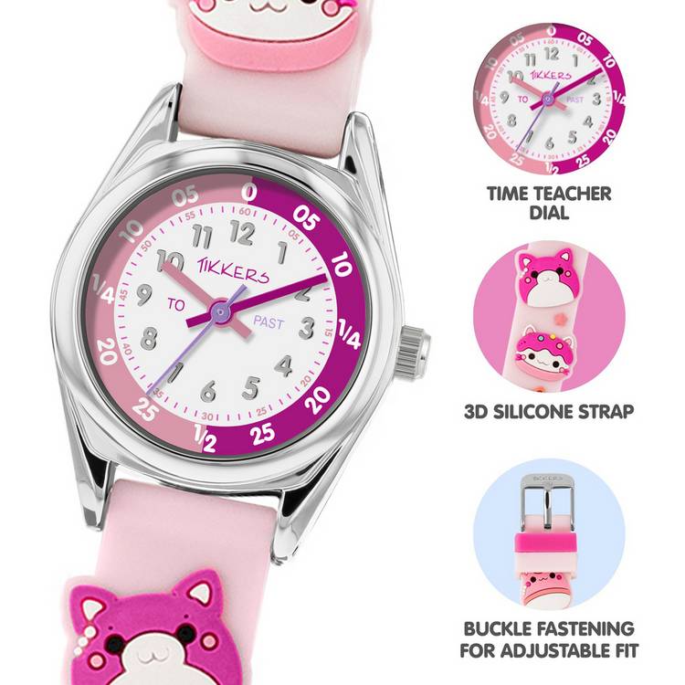 Tikkers kids 3D animal pink silicone strap watch (British brand)