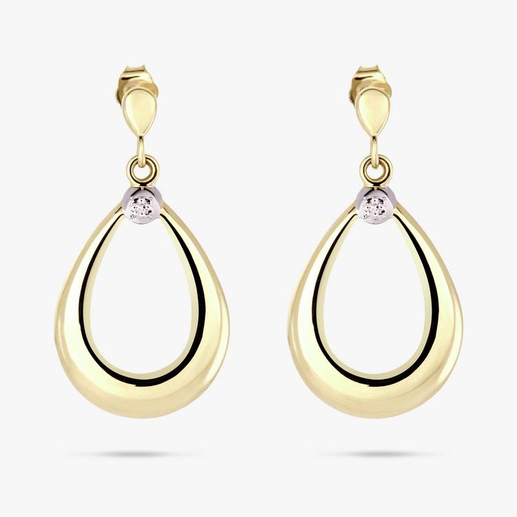 Revere 9ct gold pear shaped drop earrings with diamond, imported from the UK