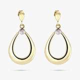 Revere 9ct gold pear shaped drop earrings with diamond, imported from the UK