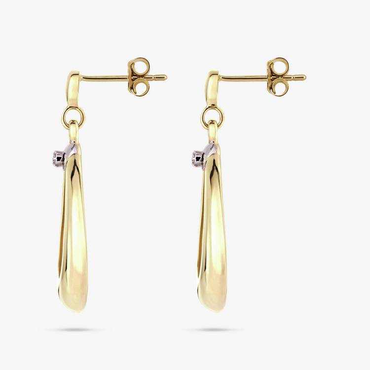 Revere 9ct gold pear shaped drop earrings with diamond, imported from the UK