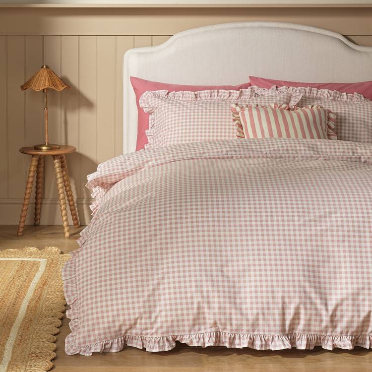 Argos Home pink gingham double bedding set - British product
