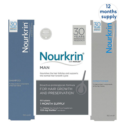 Nourkrin® MAN Bundle For Hair Preservation + Free Shampoo and Conditioner (12 Month Supply) GOODS Boots   