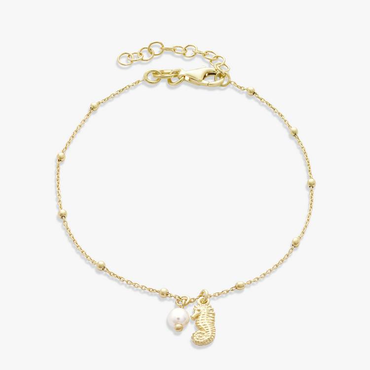 Revere gold plated seahorse charm bracelet with faux pearl (British brand)