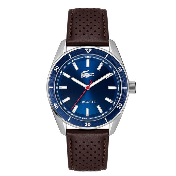 Lacoste blue dial brown leather strap watch (British brand)