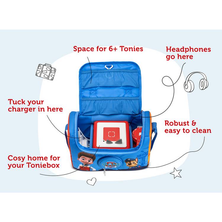 tonies PAW Patrol carry case with padded dividers and mesh pockets - British product