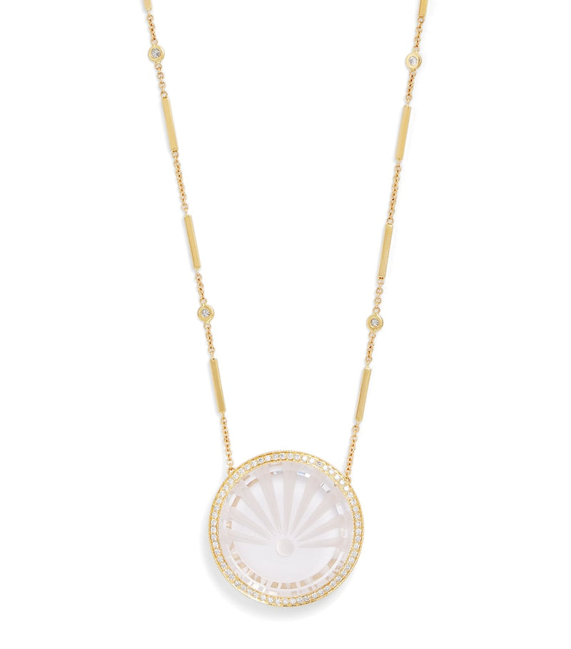 Jacquie Aiche large sunshine necklace gold diamond quartz (British brand)