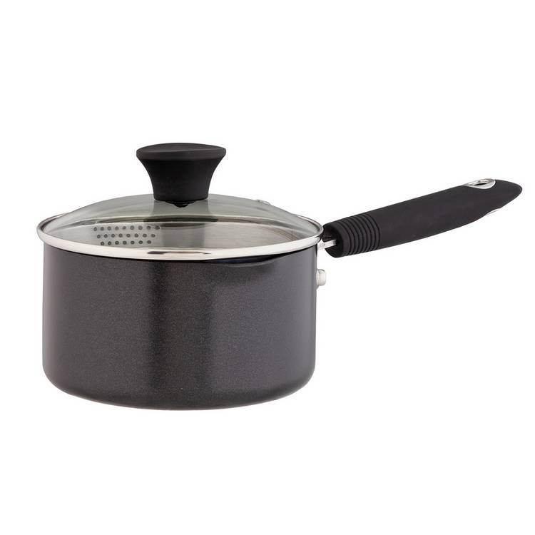 Habitat 18cm aluminium black lidded saucepan (British brand)