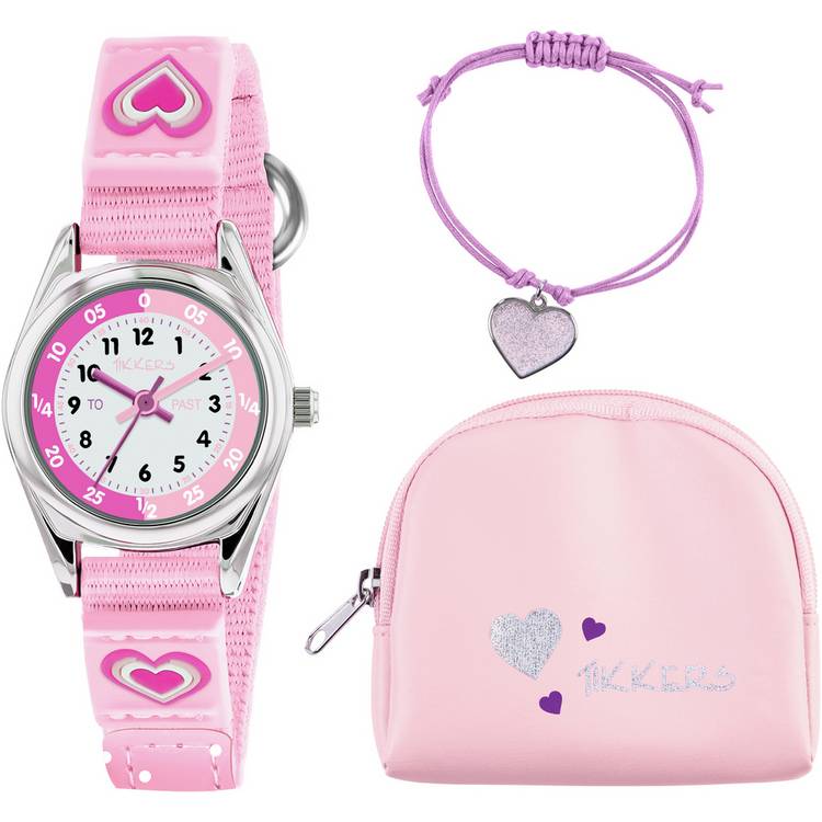 Tikkers kids watch set pink heart purse and necklace, UK version