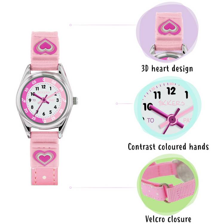 Tikkers kids watch set pink heart purse and necklace, UK version