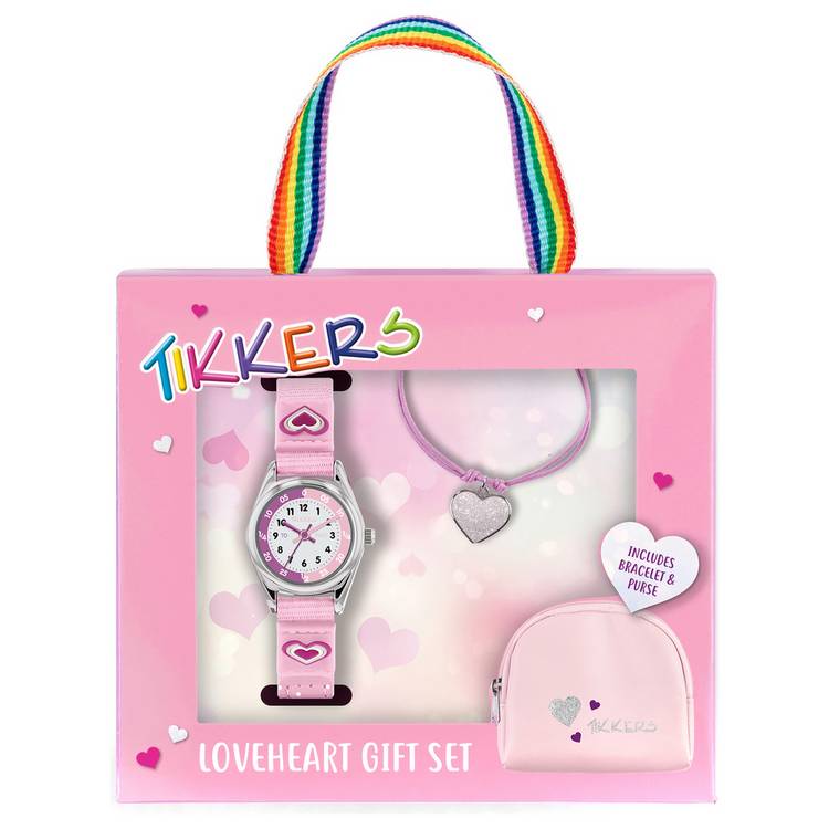 Tikkers kids watch set pink heart purse and necklace, UK version