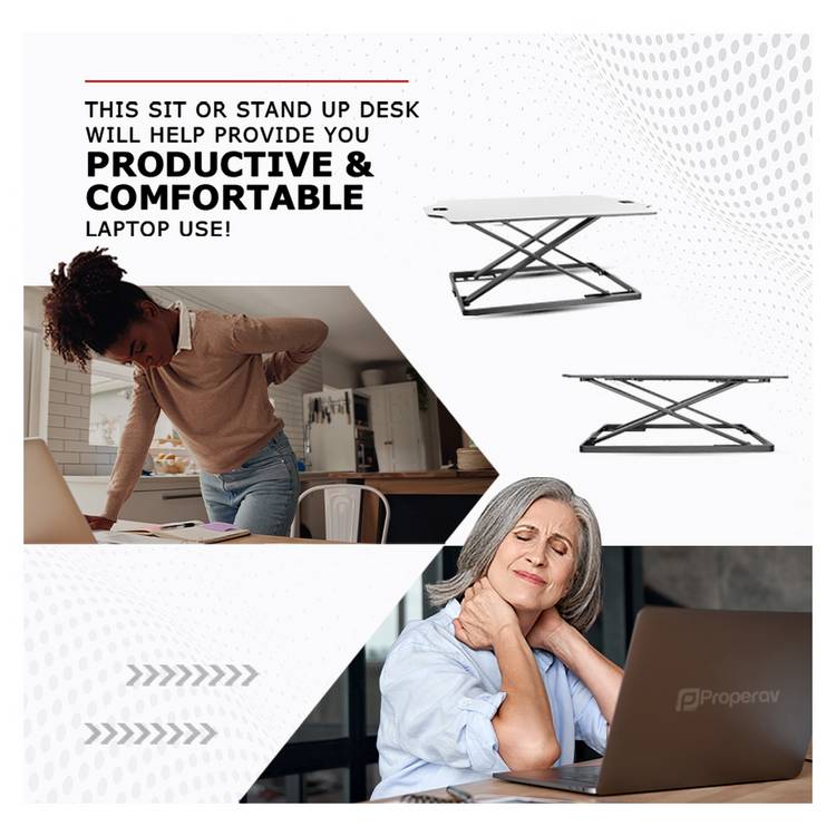ProperAV stand up desk workstation white, British brand