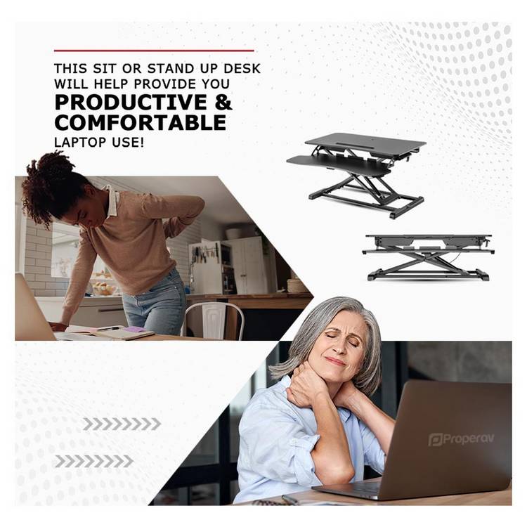 ProperAV standing desk converter black - British product