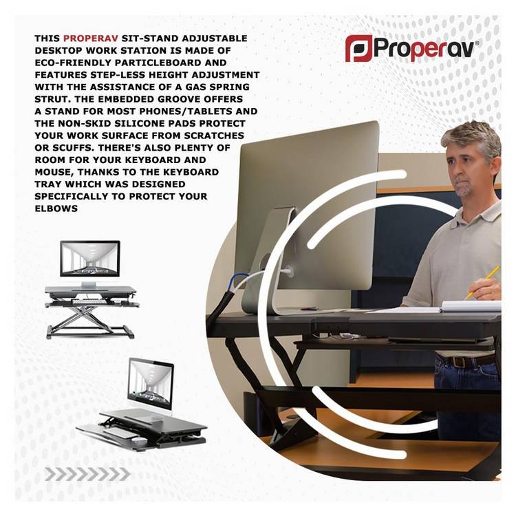ProperAV standing desk converter black - British product