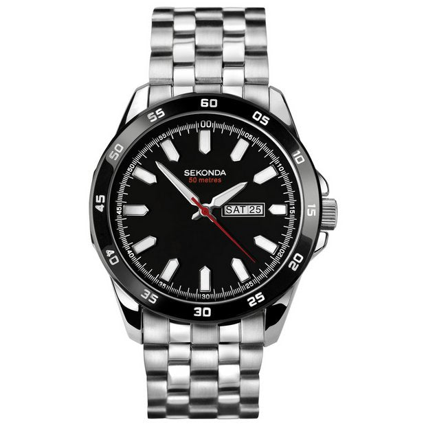 Sekonda men's watch stainless steel black dial 43mm - British product