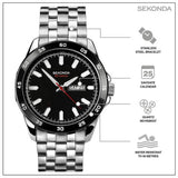 Sekonda men's watch stainless steel black dial 43mm - British product