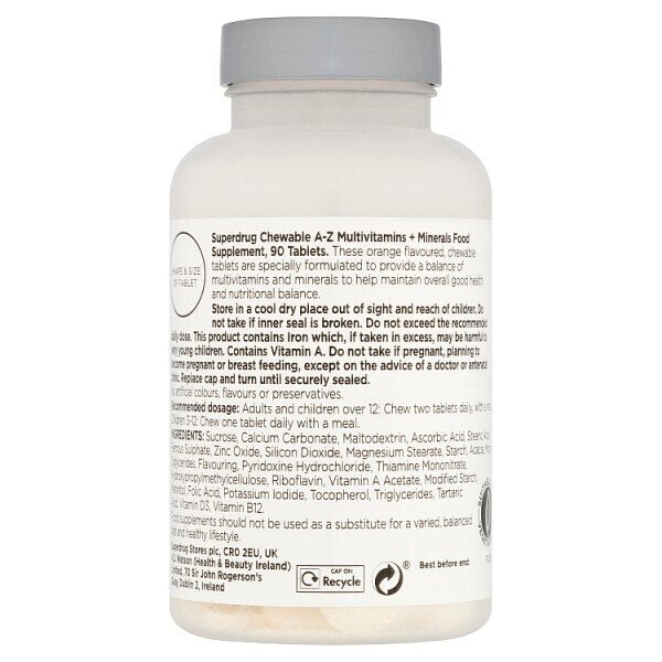 Superdrug Chewable A-Z Multivitamin Tablets 90pk GOODS Superdrug