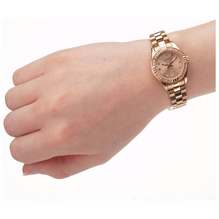 Sekonda ladies rose gold plated stone set bracelet watch - British product