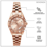 Sekonda ladies rose gold plated stone set bracelet watch - British product